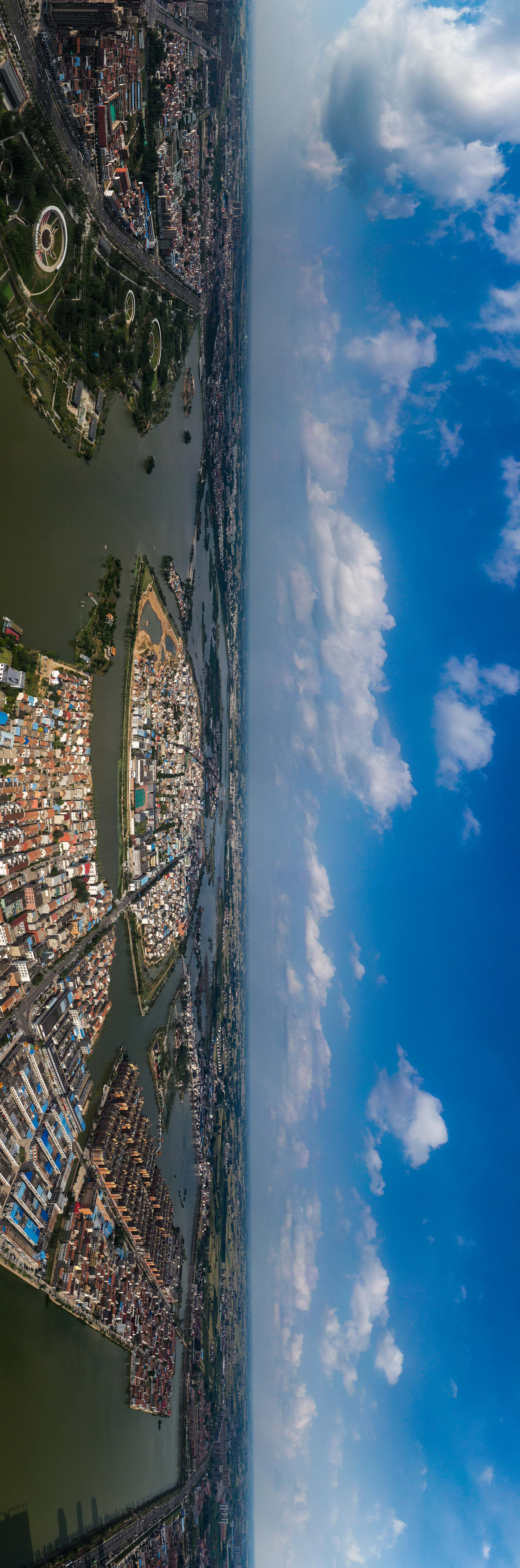 无人机180度航拍俯瞰羲皇故都水城淮阳